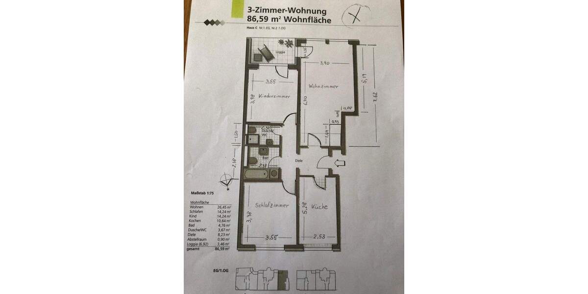Etagenwohnung Frankfurt am Main Sachsenhausen - 3 Zimmer, 87 m&sup2;, 599.000&euro; | Angebot:25044291
