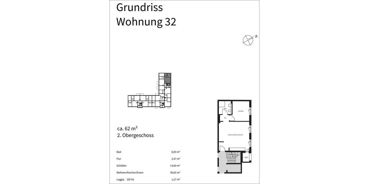 Etagenwohnung Offenbach am Main Bieberer Berg - 2 Zimmer, 59 m&sup2;, 289.000&euro; | Angebot:23981870