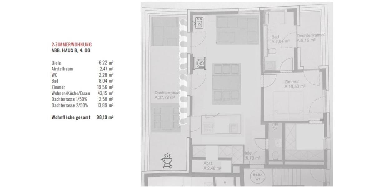 Luxus 2-Z.-Penthouse (98 m²) - Terrasse, AC, TG, Kamin; Möbel 2 zimmer