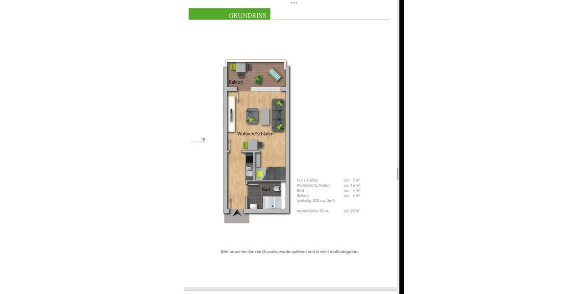 Etagenwohnung Biebesheim am Rhein - 1 Zimmer, 28 m&sup2;, 500&euro; | Angebot:26687533