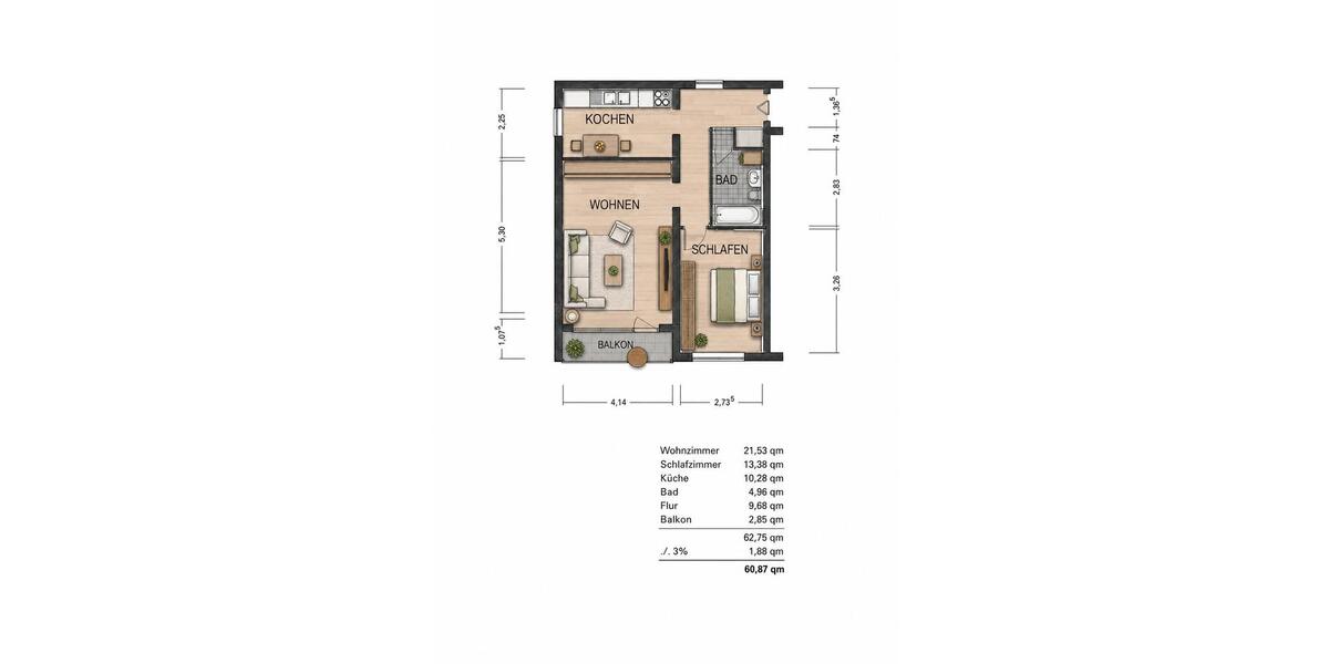 Etagenwohnung Bad König - 2 Zimmer, 61 m&sup2;, 155.000&euro; | Angebot:27088369
