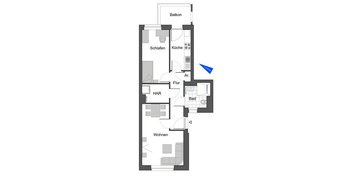 Etagenwohnung Bensheim - 2 Zimmer, 50 m&sup2;, 440&euro; | Angebot:26565933
