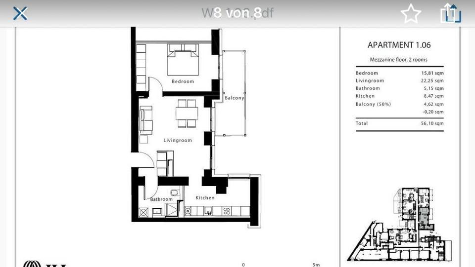 Etagenwohnung Frankfurt am Main Oberrad - 2 Zimmer, 56 m&sup2;, 1.420&euro; | Angebot:26393197