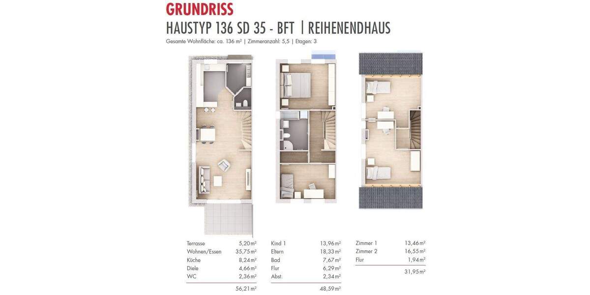 Modernes Reihenendhaus mit 136 m² Wohnfläche im KfW-55 Standard jetzt NEU mit KfW-55-Förderung 5 zimmer