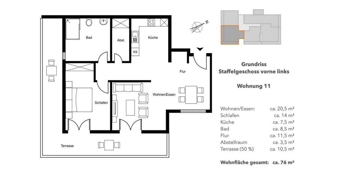 Hochwertige 2,5-Zimmer-Penthouse-Wohnung mit Einbauküche und Aufzug 2.5 zimmer