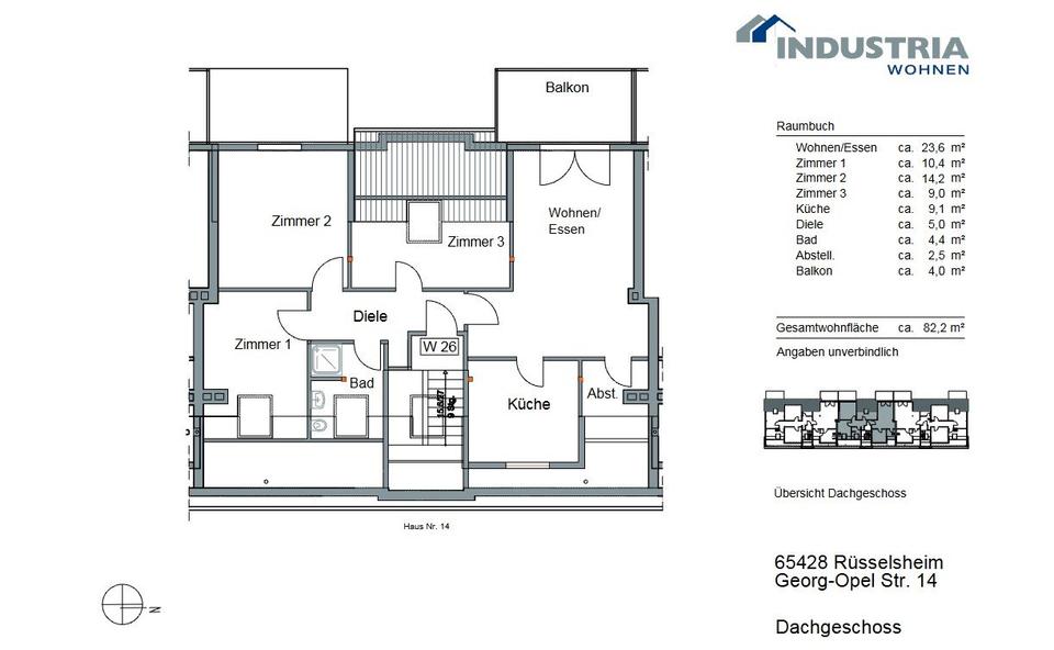 Dachgeschoßwohnung Rüsselsheim am Main - 4 Zimmer, 82 m&sup2;, 265.000&euro; | Angebot:26393918