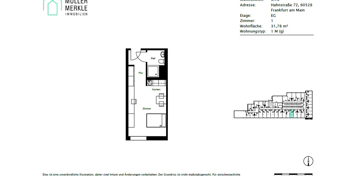 Erdgeschoßwohnung Frankfurt am Main Niederrad - 1 Zimmer, 32 m&sup2;, 795&euro; | Angebot:23146115