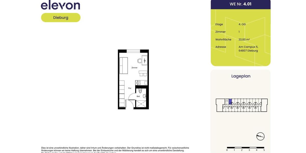 Etagenwohnung Dieburg - 1 Zimmer, 22 m&sup2;, 404&euro; | Angebot:26490684