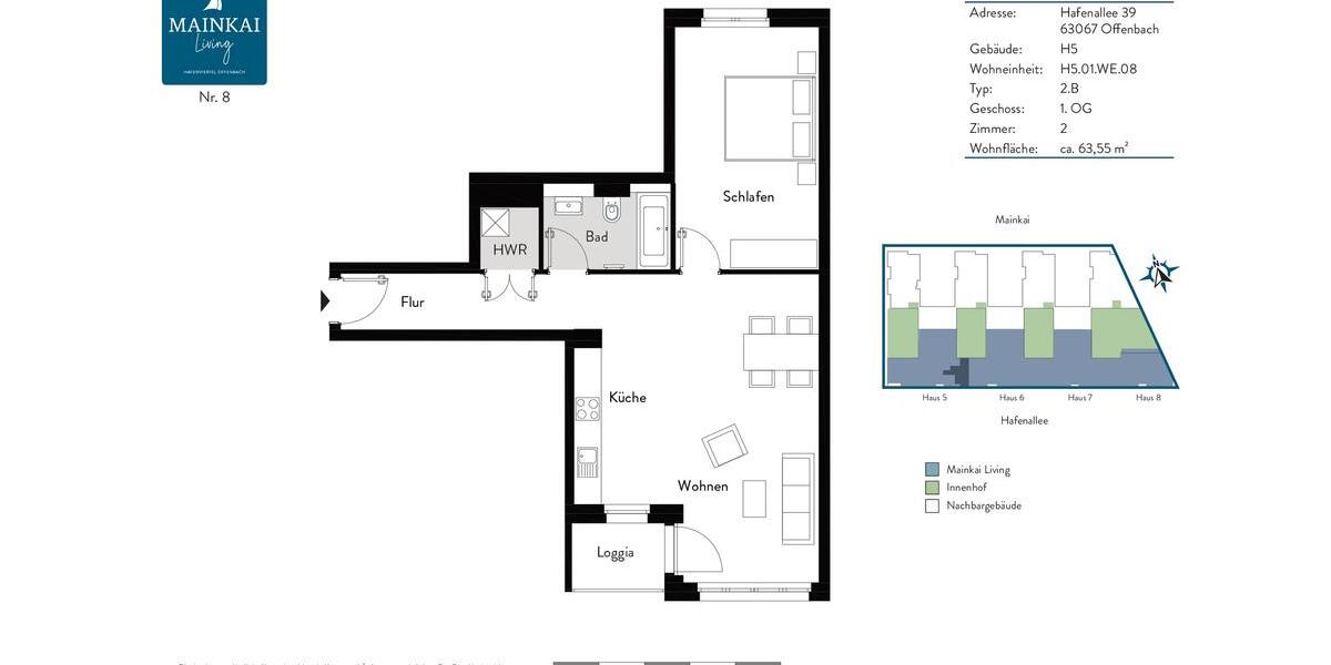 Etagenwohnung Offenbach am Main Hafen - 2 Zimmer, 64 m&sup2;, 1.050&euro; | Angebot:24803854