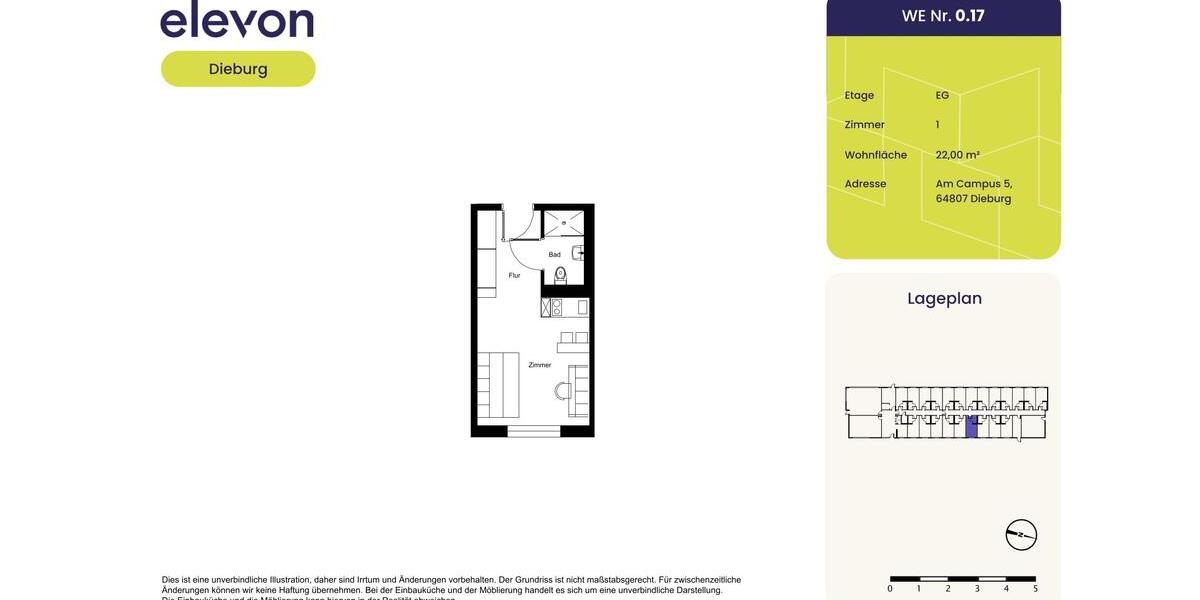 Erdgeschoßwohnung Dieburg - 1 Zimmer, 22 m&sup2;, 404&euro; | Angebot:26490685