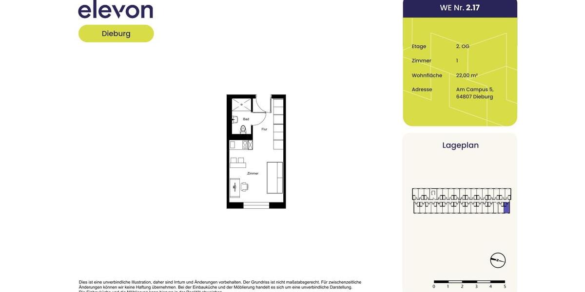Etagenwohnung Dieburg - 1 Zimmer, 22 m&sup2;, 410&euro; | Angebot:26381962