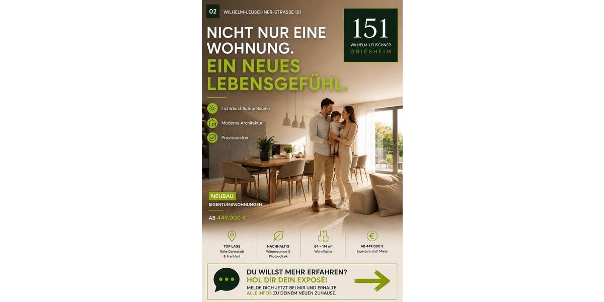 Etagenwohnung Griesheim - 2 Zimmer, 84 m&sup2;, 449.000&euro; | Angebot:26664267