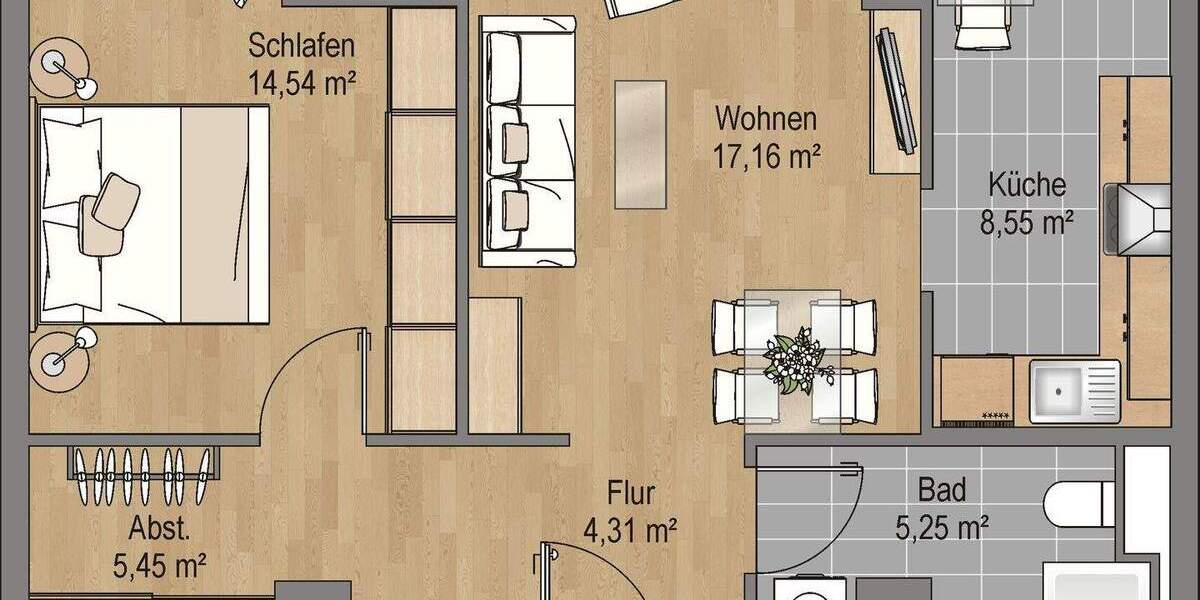 Etagenwohnung Frankfurt am Main Schwanheim - 2 Zimmer, 55 m&sup2;, 845&euro; | Angebot:25390512