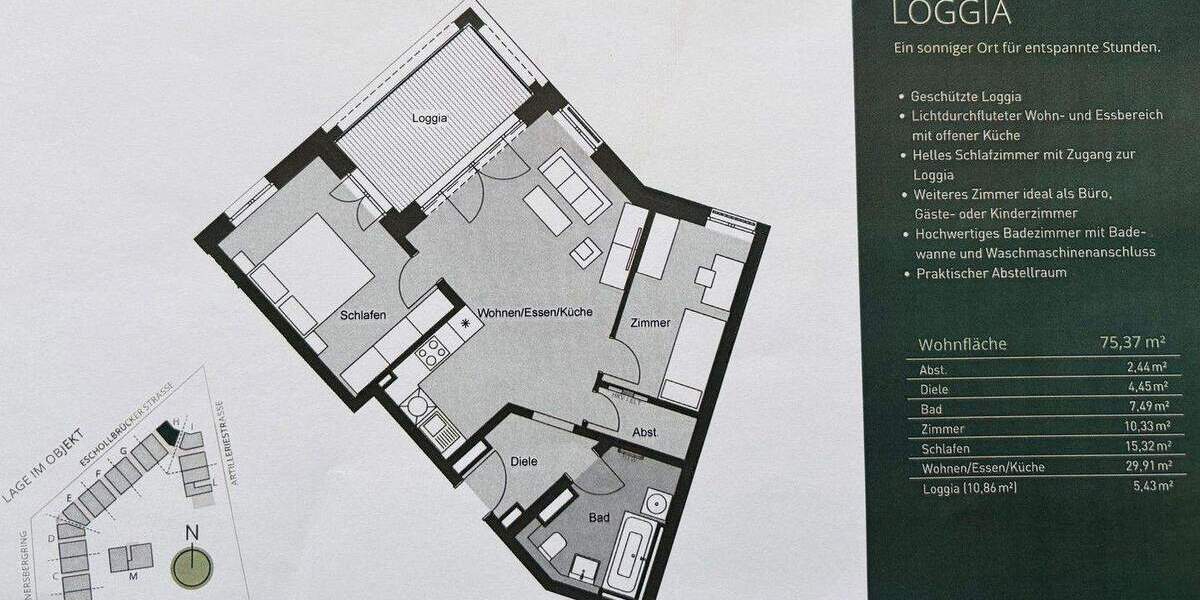 Etagenwohnung Darmstadt - 3 Zimmer, 75 m&sup2;, 1.340&euro; | Angebot:25645155