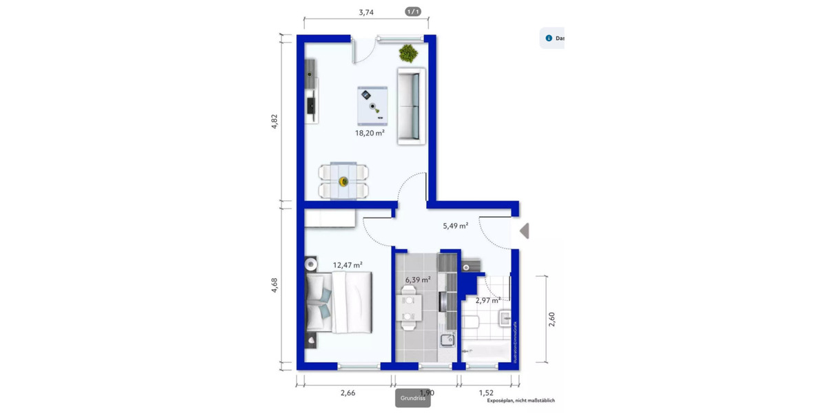 Etagenwohnung Frankfurt am Main Bornheim - 2 Zimmer, 50 m&sup2;, 285.000&euro; | Angebot:25146021