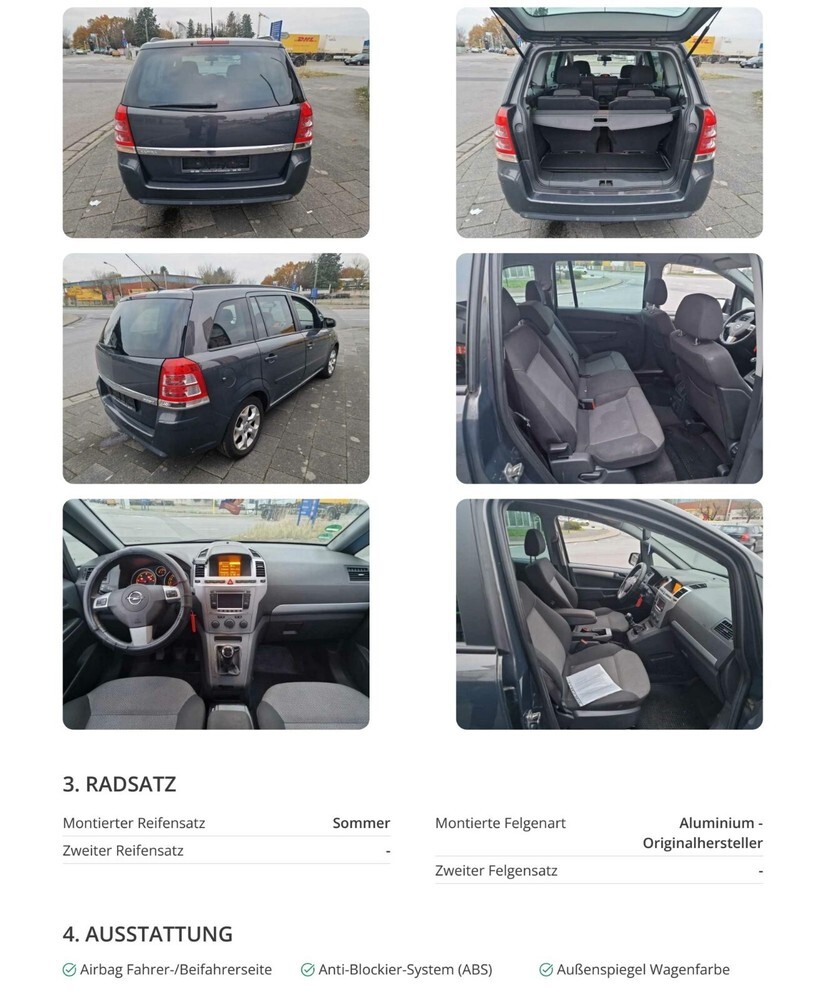 Opel Zafira 182.609 km 4.500 € Rodgau 63110