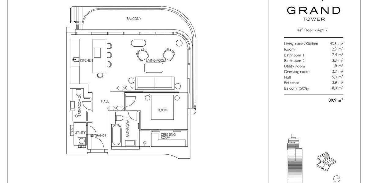 Ganz oben wohnen: Exklusive Designwohnung im 44. Stock des Grand Towers - Erstbezug! 2 zimmer