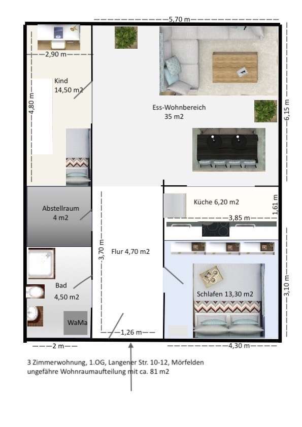Wohnung zum Mieten in Mörfelden-Walldorf 1.100 € 81 m²