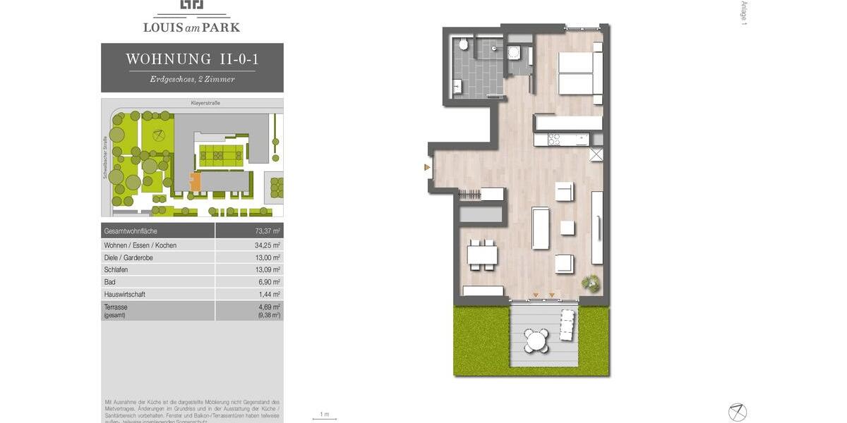 Moderne Erdgeschosswohnung mit Terrasse 2 zimmer