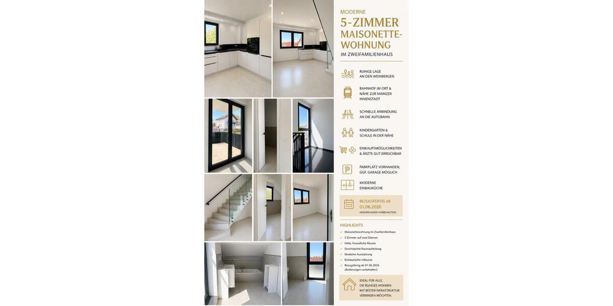 Maisonettenwohnung Nierstein - 5 Zimmer, 121 m&sup2;, 1.950&euro; | Angebot:26405795