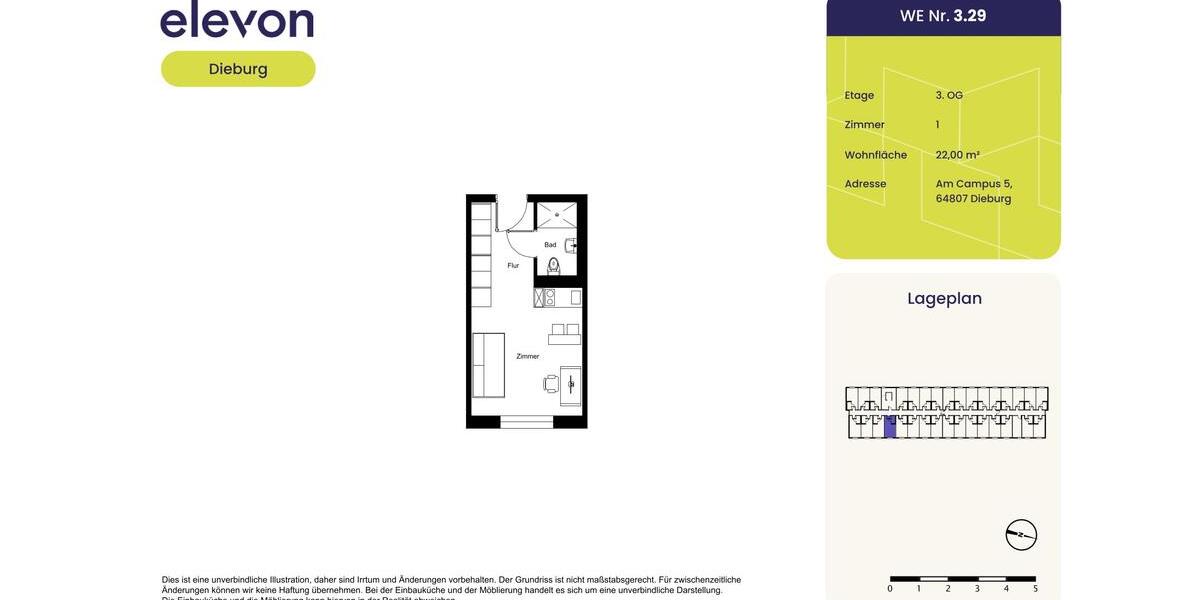 Etagenwohnung Dieburg - 1 Zimmer, 22 m&sup2;, 404&euro; | Angebot:26381950