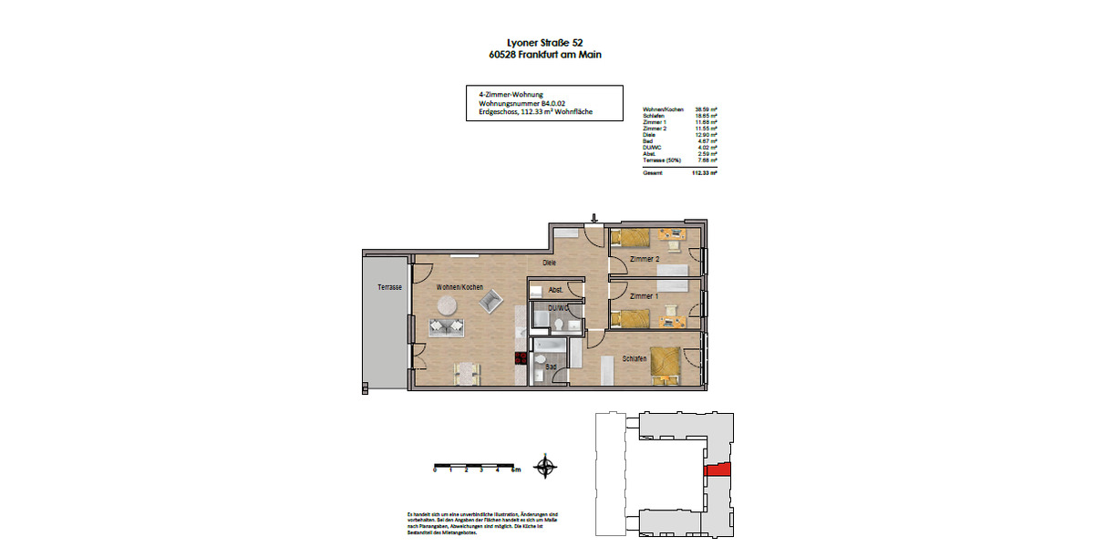 Erdgeschoßwohnung Frankfurt am Main Niederrad - 4 Zimmer, 112 m&sup2;, 1.960&euro; | Angebot:26380833