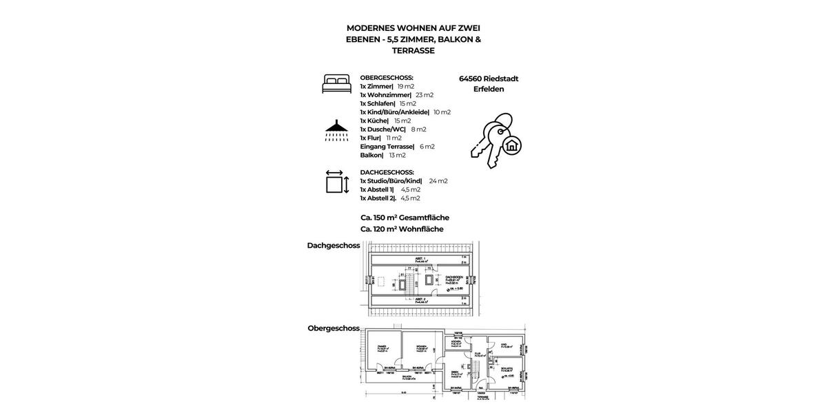 Etagenwohnung Riedstadt - 5.5 Zimmer, 120 m&sup2;, 1.550&euro; | Angebot:25598808