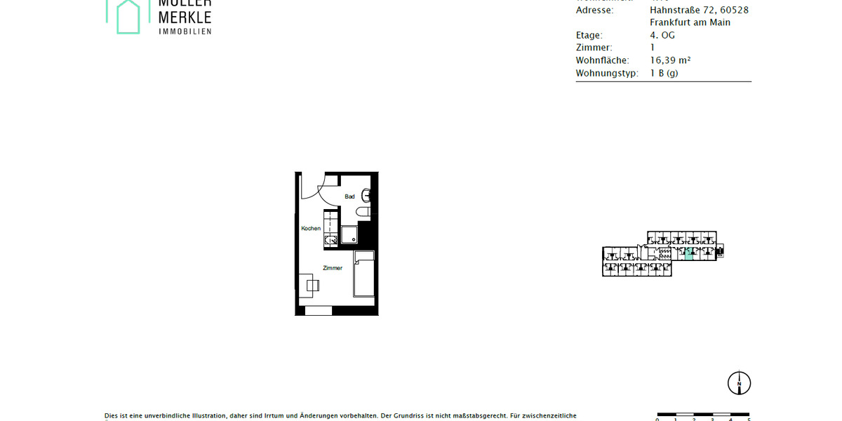 Etagenwohnung Frankfurt am Main Niederrad - 1 Zimmer, 16 m&sup2;, 495&euro; | Angebot:26296800